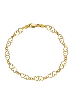 Outlet ✨ 14K Yellow Gold Cut-Out and Polished Double Heart Link 7.5-inch Bracelet by Belk & Co. 🧨