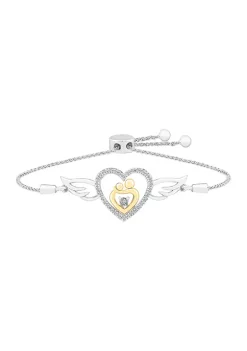 Deals 🛒 1/10 ct. t.w. Diamond Mom Heart Bolo Bracelet in Sterling Silver & 10K Yellow Gold by Belk & Co. 😀