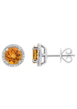 Top 10 😀 Sterling Silver 7mm Round Citrine 1/6 CTTW Diamond Halo Stud Earrings by Belk & Co. 🔔 -DealsBelk & Co. Store Belk 33471
