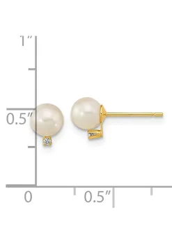 Brand new 😀 14K Yellow Gold 5-5.5mm White Round Freshwater Cultured Pearl CZ Post Earrings by Belk & Co. 🛒 -DealsBelk & Co. Store Belk 33497