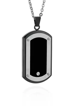Best deal ❤️ Men's Stainless Steel Black Resin and Cubic Zirconia 🐶 Dog Tag Pendant by Belk & Co. 🔥
