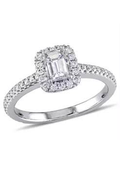 Wholesale 😀 7/8 ct. t.w. Diamond Emerald-Cut Halo Engagement Ring in 14k White Gold by Belk & Co. 🌟