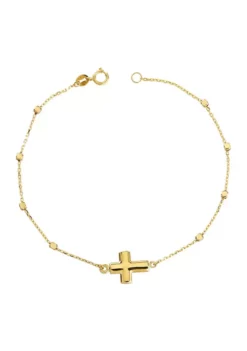 Cheapest โ Beads Station with Center Cross Bracelet in 10K Yellow Gold by Belk & Co. ๐