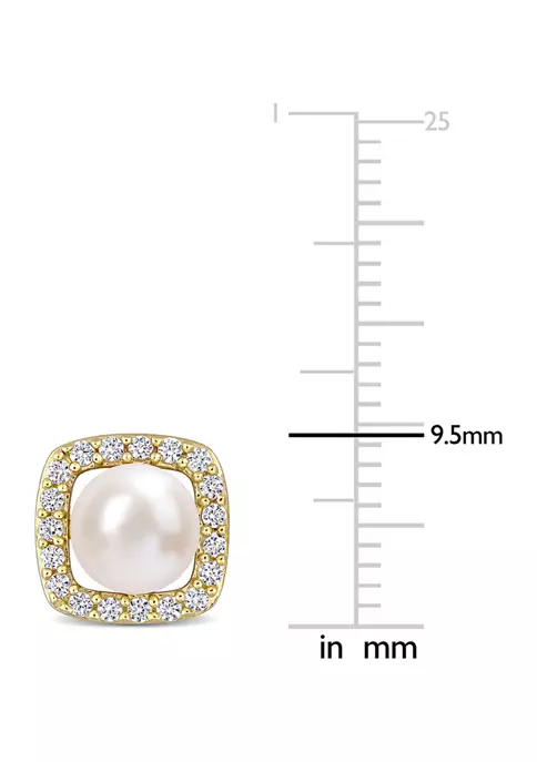 New ๐ฅ Lab Created 6-6.5mm Cultured Freshwater Pearl and 3/8 CT TGW Created White Sapphire Halo Earrings in 10k Yellow Gold by Belk & Co. ๐ 3 New ๐ฅ Lab Created 6-6.5mm Cultured Freshwater Pearl and 3/8 CT TGW Created White Sapphire Halo Earrings in 10k Yellow Gold by Belk & Co. ๐ - Image 3