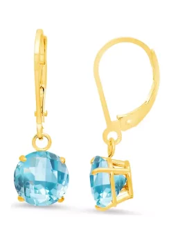 Discount 😀 10K Yellow Gold Round Checkerboard-Cut 4.1 ct. t.w. Swiss Blue Topaz Lever Back Earrings (8 Millimeter) by Belk & Co. 🎁