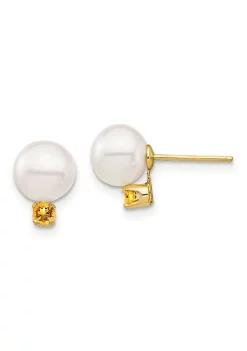Flash Sale 🥰 1/8 ct. t.w. Citrine and 7-7.5mm White Round Freshwater Cultured Pearl Post Earrings in 14K Yellow Gold by Belk & Co. ✔️ -DealsBelk & Co. Store Belk 33641