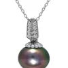 Discount ⌛ 12MM Tahaitian Pearl and White Topaz Pave Pendant Necklace on 18 inch chain , Sterling Silver by Belk & Co. 🔔