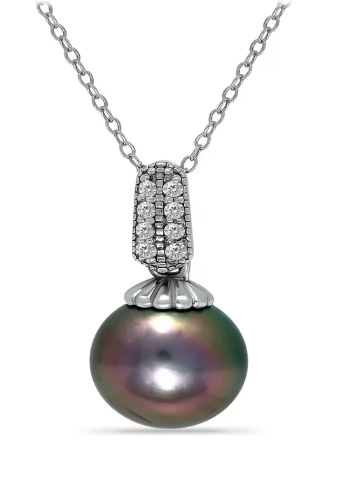 Discount โ 12MM Tahaitian Pearl and White Topaz Pave Pendant Necklace on 18 inch chain , Sterling Silver by Belk & Co. ๐ 1 Discount โ 12MM Tahaitian Pearl and White Topaz Pave Pendant Necklace on 18 inch chain , Sterling Silver by Belk & Co. ๐