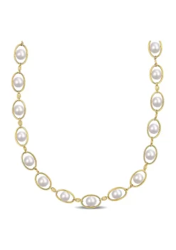 Best Sale 😀 8-8.5MM Cultured Freshwater Pearl and Cubic Zirconia Halo Necklace in 18k Yellow Gold Plated Sterling Silver by Belk & Co. 🛒