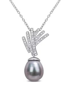 Best deal ✨ 9.5-10mm Black Tahitian Cultured Pearl and Diamond Accent Drop Pendant with Chain in Sterling Silver by Belk & Co. 💯