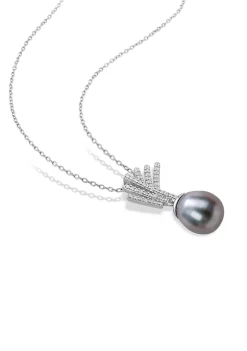 Best deal ✨ 9.5-10mm Black Tahitian Cultured Pearl and Diamond Accent Drop Pendant with Chain in Sterling Silver by Belk & Co. 💯 -DealsBelk & Co. Store Belk 33680
