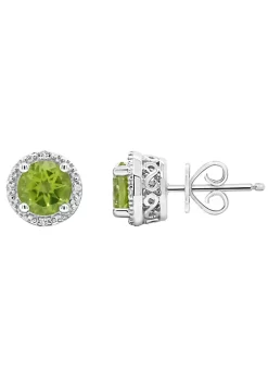 New ⭐ Sterling Silver 6mm Round Peridot Diamond Accent Halo Stud Earrings by Belk & Co. 🔥 -DealsBelk & Co. Store Belk 33687