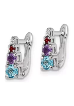 Best Sale 🥰 7/8 ct. t.w. Light Swiss Blue Topaz, Amethyst, Garnet and White Topaz Hinged Earrings in Rhodium-Plated Sterling Silver by Belk & Co. 👏 -DealsBelk & Co. Store Belk 33698