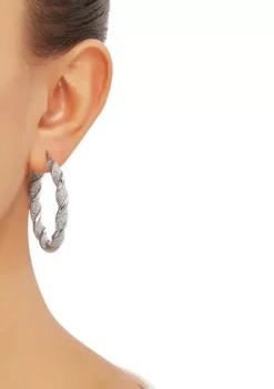 Best Sale 🛒 40 Millimeter Glitter Twist Hoop Earrings in Sterling Silver by Belk & Co. 🌟 -DealsBelk & Co. Store Belk 3370