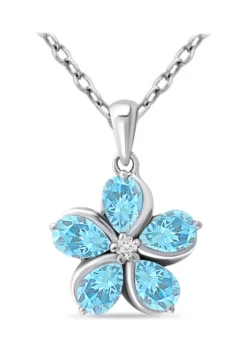 Best Sale 🎁 2.04 ct. t.w. Blue and White Topaz Flower Pendant on 18 Inch Chain, Sterling Silver by Belk & Co. ❤️