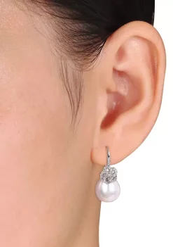Wholesale ❤️ 10-10.5 Millimeter South Sea Cultured Pearl and 1/4 ct. t.w. Diamond Floral Drop Earrings in 14k White Gold by Belk & Co. 🌟 -DealsBelk & Co. Store Belk 33760