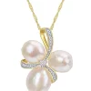 Wholesale 🔔 8-9.5MM Freshwater Cultured Pearl and 1/10 CT TW Diamond Ribbon Necklace in 14k Yellow Gold by Belk & Co. 🤩