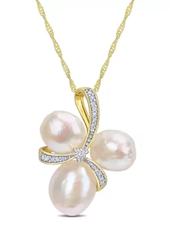 Wholesale 🔔 8-9.5MM Freshwater Cultured Pearl and 1/10 CT TW Diamond Ribbon Necklace in 14k Yellow Gold by Belk & Co. 🤩