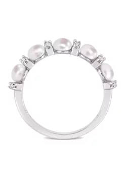 Cheap ⭐ 3.5-4 mm Cultured Freshwater Pearl and 1/8 ct. t.w. White Topaz Semi Eternity Ring in Sterling Silver by Belk & Co. 👍 -DealsBelk & Co. Store Belk 3379