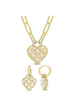 Best deal 😍 2-Piece Set of 2.5-5MM Freshwater Cultured Pearl and 1/10 ct. t.w. Diamond Earrings and Pendant with Chain in Yellow Plated Sterling Silver by Belk & Co. 🎁 -DealsBelk & Co. Store Belk 33790