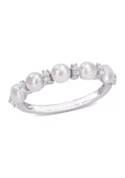 Cheap ⭐ 3.5-4 mm Cultured Freshwater Pearl and 1/8 ct. t.w. White Topaz Semi Eternity Ring in Sterling Silver by Belk & Co. 👍 -DealsBelk & Co. Store Belk 3380