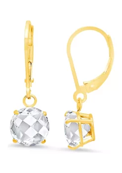 Cheapest 💯 10K Yellow Gold Round Checkerboard Cut White Topaz Leverback Earrings by Belk & Co. 🛒