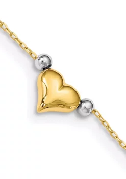 Wholesale ๐คฉ 14K Two Tone Polished Puffed Heart with Beads 10 Inch Anklet by Belk & Co. โ