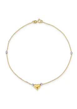 Wholesale 🤩 14K Two Tone Polished Puffed Heart with Beads 10 Inch Anklet by Belk & Co. ⌛ -DealsBelk & Co. Store Belk 33842