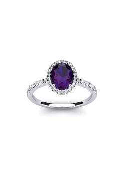 Best Pirce 😍 1 1/2cttw Oval Shape Amethyst and Halo Diamond Ring In Sterling Silver by Belk & Co. ✔️