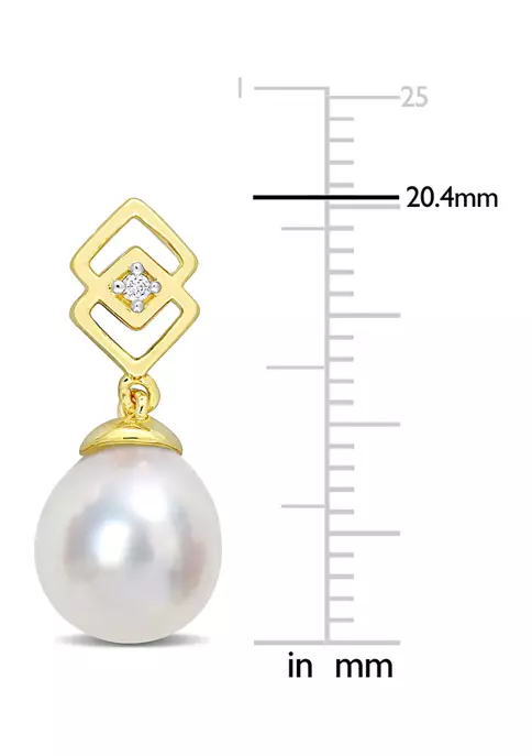 New ๐ฅ 8-9mm South Sea Cultured Freshwater Pearl and White Topaz Drop Earrings in Yellow Plated Sterling Silver by Belk & Co. ๐ฅ 3 New ๐ฅ 8-9mm South Sea Cultured Freshwater Pearl and White Topaz Drop Earrings in Yellow Plated Sterling Silver by Belk & Co. ๐ฅ - Image 3