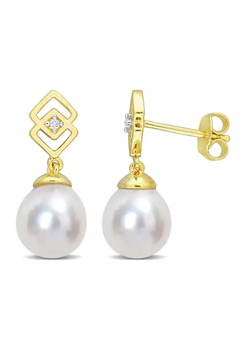 New ๐ฅ 8-9mm South Sea Cultured Freshwater Pearl and White Topaz Drop Earrings in Yellow Plated Sterling Silver by Belk & Co. ๐ฅ 5 New ๐ฅ 8-9mm South Sea Cultured Freshwater Pearl and White Topaz Drop Earrings in Yellow Plated Sterling Silver by Belk & Co. ๐ฅ - Image 5