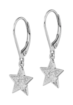 Promo 😀 1/10 ct. t.w. Diamond Star Lever Back Earrings in Rhodium Plated Sterling Silver by Belk & Co. 👏