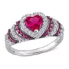 Coupon 😍 Created Ruby and Created White Sapphire Halo Heart Vintage Ring in Sterling Silver by Belk & Co. 🤩