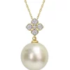 Best deal 👏 13-13.5MM South Sea Cultured Pearl and Diamond Accent Floral Necklace in 10k Yellow Gold by Belk & Co. 👏