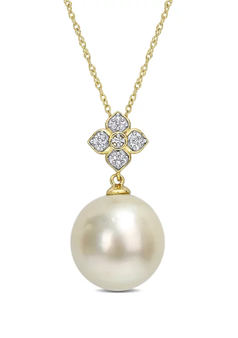Best deal 👏 13-13.5MM South Sea Cultured Pearl and Diamond Accent Floral Necklace in 10k Yellow Gold by Belk & Co. 👏 1 Best deal 👏 13-13.5MM South Sea Cultured Pearl and Diamond Accent Floral Necklace in 10k Yellow Gold by Belk & Co. 👏