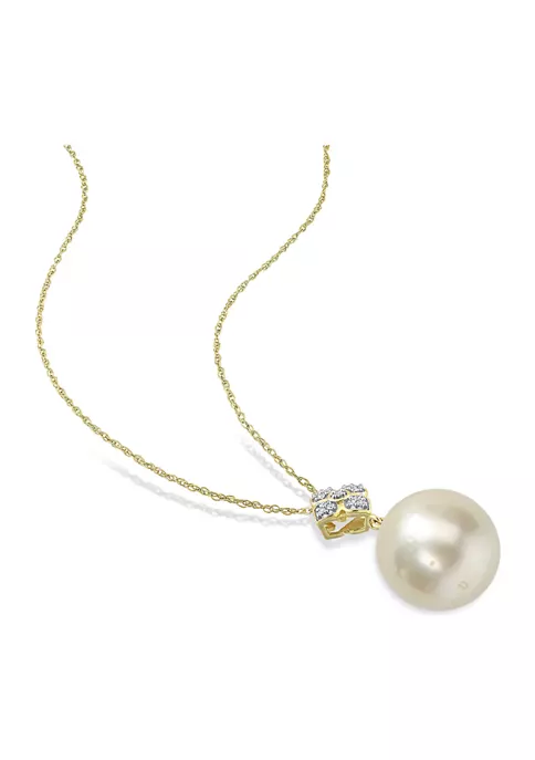 Best deal 👏 13-13.5MM South Sea Cultured Pearl and Diamond Accent Floral Necklace in 10k Yellow Gold by Belk & Co. 👏 2 Best deal 👏 13-13.5MM South Sea Cultured Pearl and Diamond Accent Floral Necklace in 10k Yellow Gold by Belk & Co. 👏 - Image 2