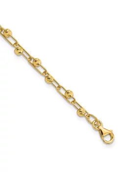 New ✔️ 14K Yellow Gold Polished Diamond Cut Beads Link Bracelet by Belk & Co. ✨