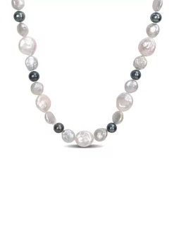 Coupon 👏 10-14MM White & Grey Freshwater Cultured Coin and 7-7.5MM Black Freshwater Cultured Pearl Necklace in Sterling Silver, 18 in by Belk & Co. ⌛
