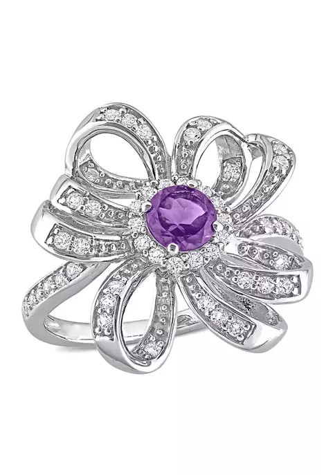 Flash Sale โญ 7/8 CT TGW African Amethyst and White Topaz Flower Cocktail Ring in Sterling Silver by Belk & Co. ๐ 1 Flash Sale โญ 7/8 CT TGW African Amethyst and White Topaz Flower Cocktail Ring in Sterling Silver by Belk & Co. ๐