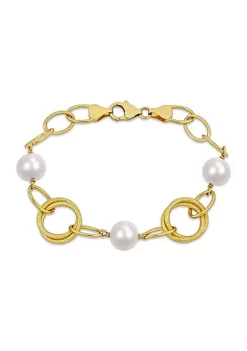 Outlet 😀 9-10mm Freshwater Cultured Pearl and Circle Rings Station Necklace in 18k Yellow Gold Plated Sterling Silver by Belk & Co. 👏