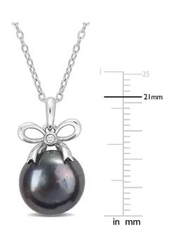 Outlet ✨ 12-12.5mm Black Freshwater Cultured Pearl and White Topaz Bow Pendant with Chain in Sterling Silver by Belk & Co. 🌟 7 Outlet ✨ 12-12.5mm Black Freshwater Cultured Pearl and White Topaz Bow Pendant with Chain in Sterling Silver by Belk & Co. 🌟 -DealsBelk & Co. Store Belk 34056