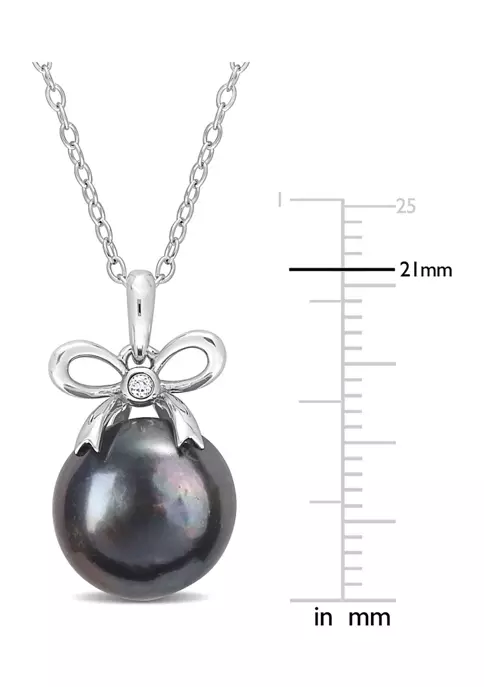 Outlet ✨ 12-12.5mm Black Freshwater Cultured Pearl and White Topaz Bow Pendant with Chain in Sterling Silver by Belk & Co. 🌟 3 Outlet ✨ 12-12.5mm Black Freshwater Cultured Pearl and White Topaz Bow Pendant with Chain in Sterling Silver by Belk & Co. 🌟 - Image 3