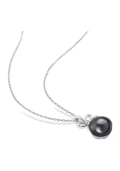 Outlet ✨ 12-12.5mm Black Freshwater Cultured Pearl and White Topaz Bow Pendant with Chain in Sterling Silver by Belk & Co. 🌟 8 Outlet ✨ 12-12.5mm Black Freshwater Cultured Pearl and White Topaz Bow Pendant with Chain in Sterling Silver by Belk & Co. 🌟 -DealsBelk & Co. Store Belk 34057