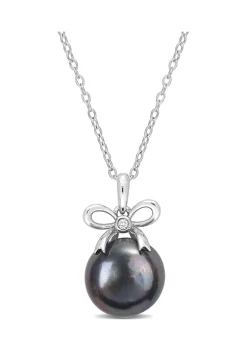 Outlet ✨ 12-12.5mm Black Freshwater Cultured Pearl and White Topaz Bow Pendant with Chain in Sterling Silver by Belk & Co. 🌟 9 Outlet ✨ 12-12.5mm Black Freshwater Cultured Pearl and White Topaz Bow Pendant with Chain in Sterling Silver by Belk & Co. 🌟 -DealsBelk & Co. Store Belk 34058