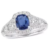 Budget 👏 1.16 ct. t.g.w. Blue Sapphire and 5/8 ct. t.w. Diamond Vintage Halo Ring in 14K White Gold by Belk & Co. 🥰