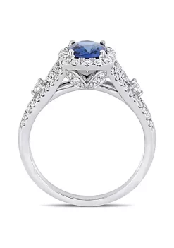 Budget 👏 1.16 ct. t.g.w. Blue Sapphire and 5/8 ct. t.w. Diamond Vintage Halo Ring in 14K White Gold by Belk & Co. 🥰 -DealsBelk & Co. Store Belk 34083