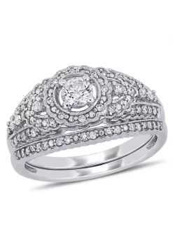 Buy 🛒 1/2 ct. t.w. Diamond Cluster Bridal Set in 10k White Gold by Belk & Co. ❤️