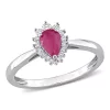 Flash Sale ⌛ Pear Shape Ruby and 1/8 Ct TW Diamond Graduated Halo Ring in 14k White Gold by Belk & Co. ⭐