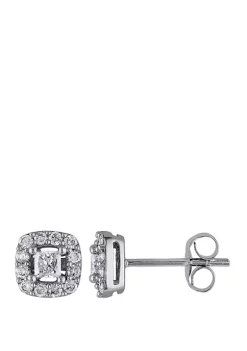 Buy 🌟 1/2 ct. t.w. Diamond Princess Cut Halo Stud Earrings in 10k White Gold by Belk & Co. ✔️ -DealsBelk & Co. Store Belk 34156