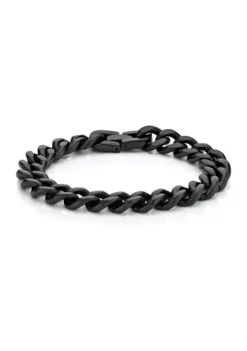 Deals 🎁 Stainless Steel 11 Millimeter Curb Chain Bracelet with Black Ion Plating, 8 Inch by Belk & Co. ⭐